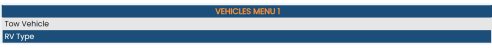 Vehicles Menu 1 section of Vehicle Configuration menu with RV Type command selected